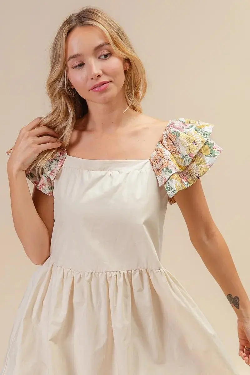 BiBi Flower Embroidered Floral Print Sleeve Dress for Women - Love Salve